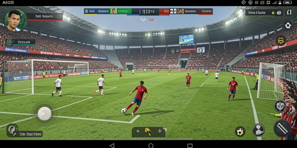 Tampilan gameplay seru dari ASG55 yang menyuguhkan pertandingan sepak bola antarklub.