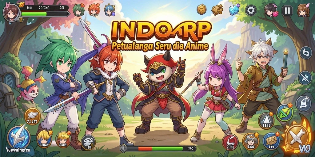 Tampilan gameplay seru dengan karakter anime yang ikonik.
